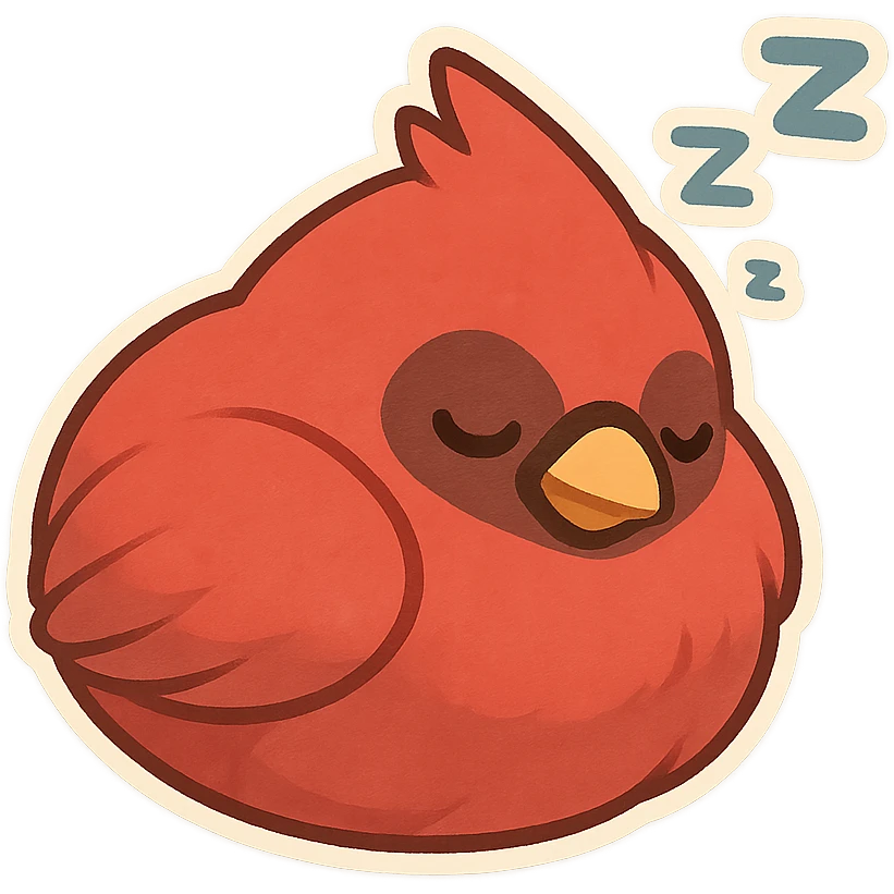 chick cardinal sleeping curled up, Z bubbles, cozy rounded shape emoji