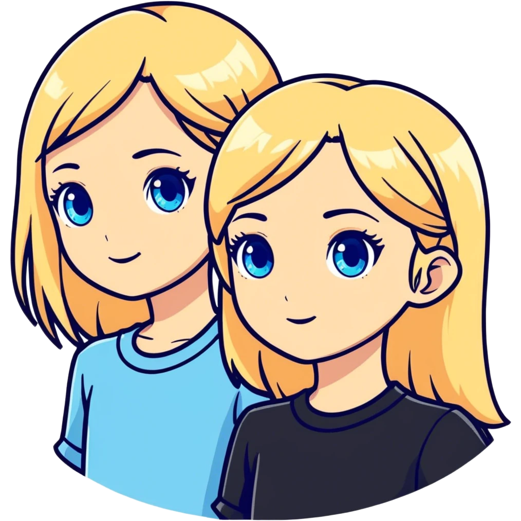 Two blonde girl with blue eyes but the first one has light blue eyes and the second one has dark blue eyes emoji