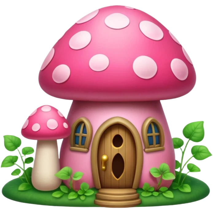 Pink little mushroom house covered in vines emoji