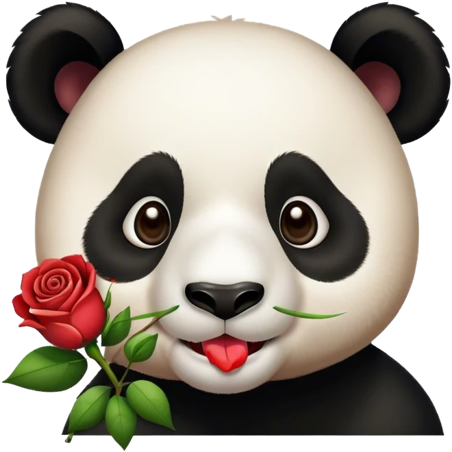 Pand hold rose in mouth emoji