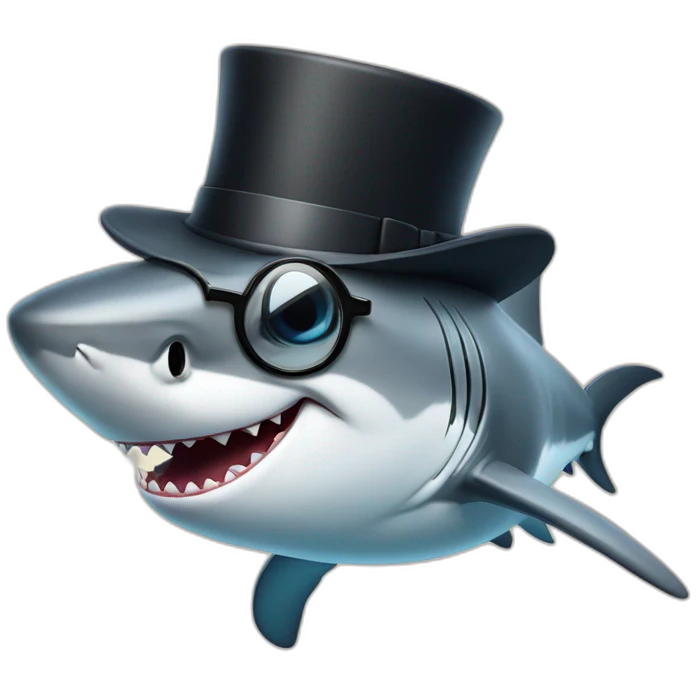Shark similing with a top hat and glasses  emoji