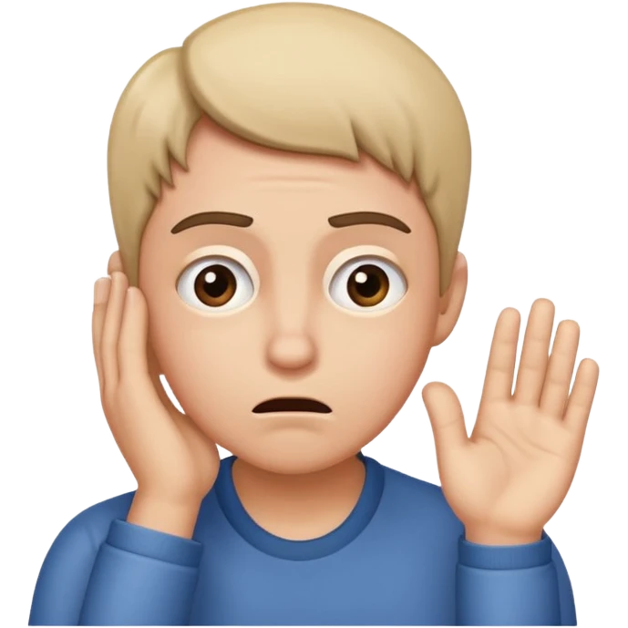 Person leaning forward with one hand behind their ear, eyebrows raised, confused face, as if saying "What? emoji