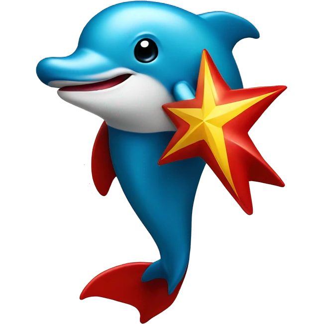a red dolphin with a star decorated yellow ribbon emoji