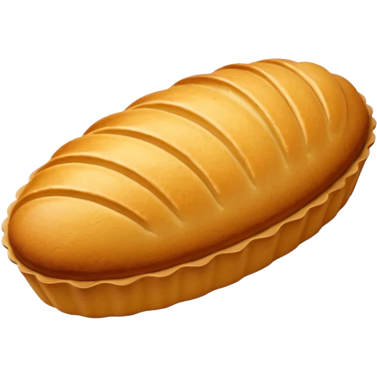 A madeleine pastry. Oval shaped. With scalloped single edge. emoji