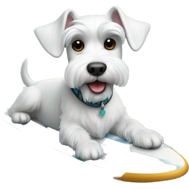 White mini schnauzer on surf board emoji