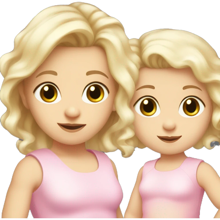 Brown eyes blond hair baby 1 year with grey eyes blond hair mummy in pink dress emoji