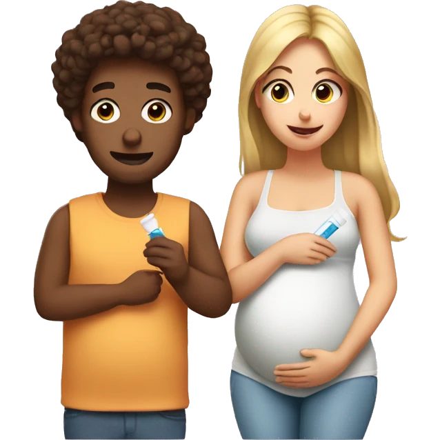 couple looking at pregnancy test emoji