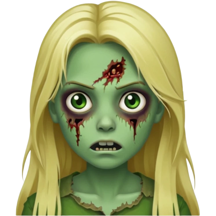 girl zombie with blonde long hair green skin and with no angry face emoji