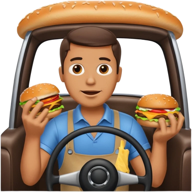 make a man eating a burger and then driving a car emoji
