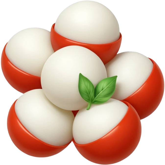 mozzarella balls cluster, small smooth round, soft white, slightly glossy, uniform tender, fresh milky texture, no extras, soft lighting, emoji scale emoji