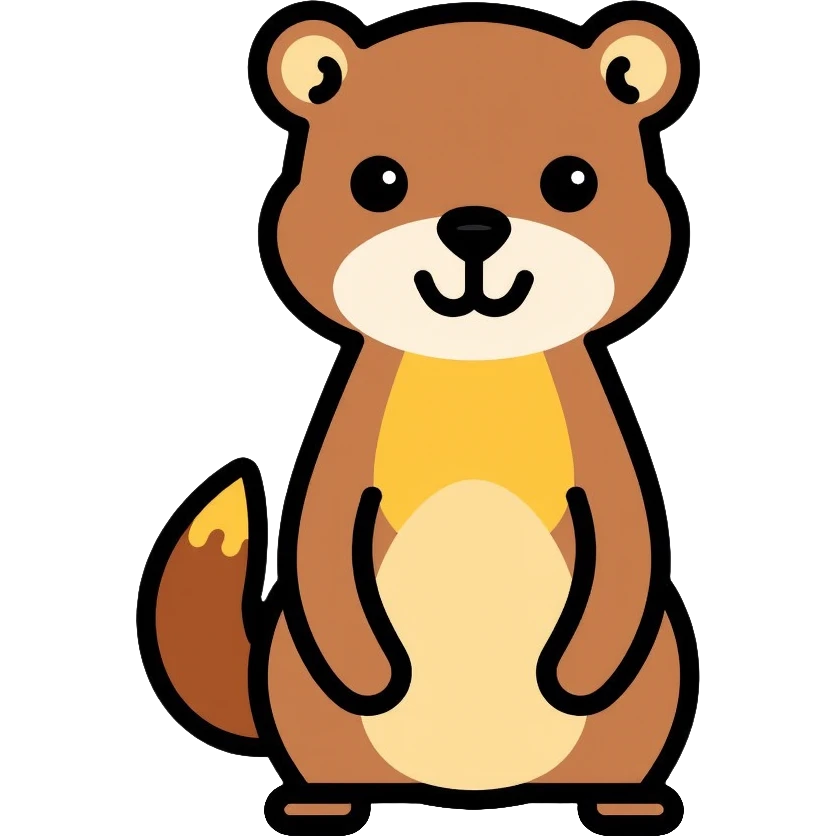 yellow-throated marten, siberian harza, small predatory mammal with yellowish throat and dark brown fur emoji