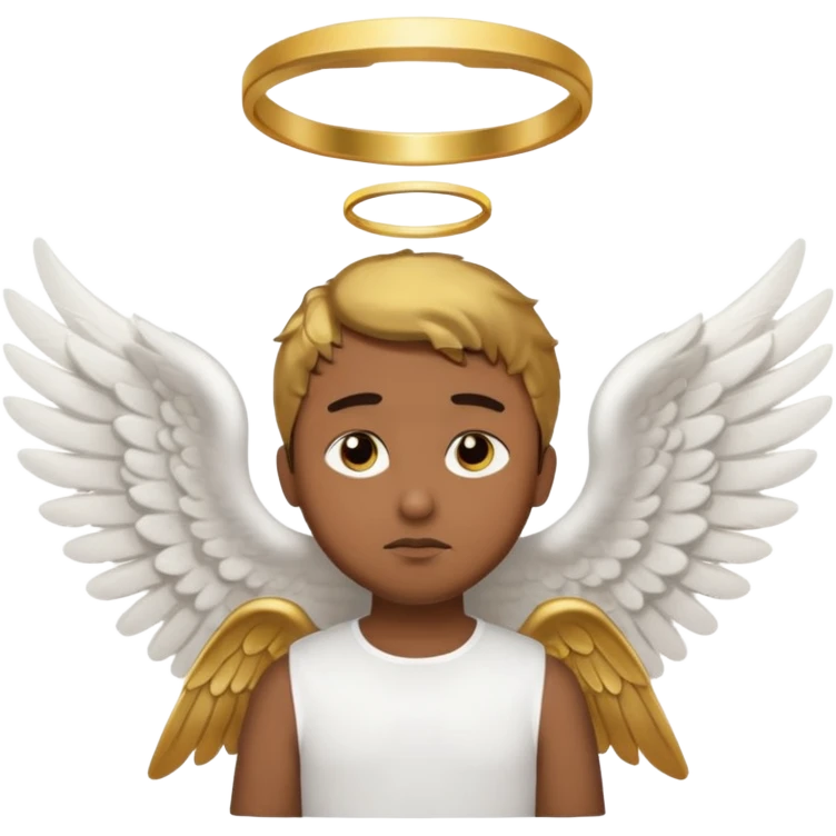 brown man angel , sad, white wings, golden ring emoji