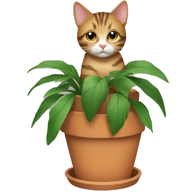 Tabby cat sitting in a plant pot emoji