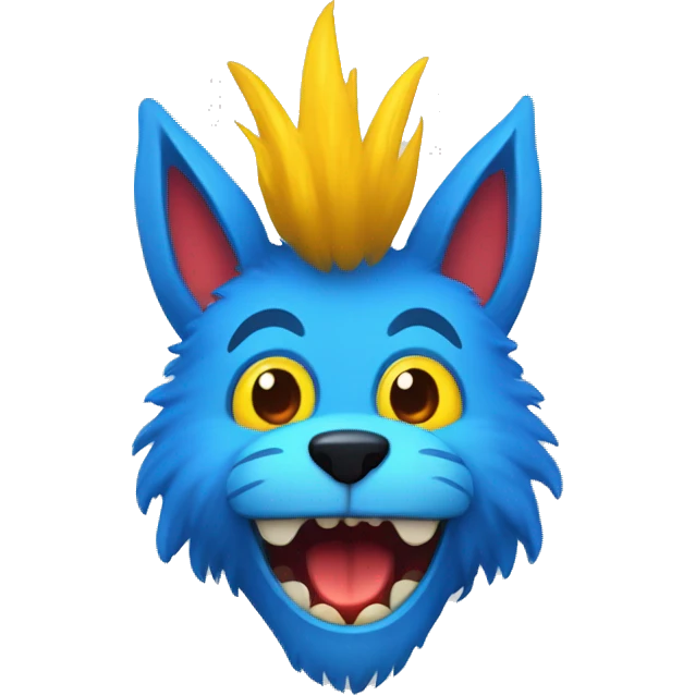 Tall blue furry with red lips and big cartoon eyes and long sharp teeth and yellow hands and yellow feet emoji