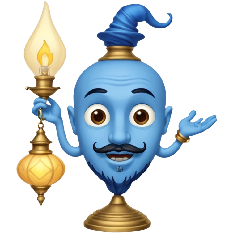 Blue skinned genie with a black goatee swirling out of a lamp from Aladdin  emoji