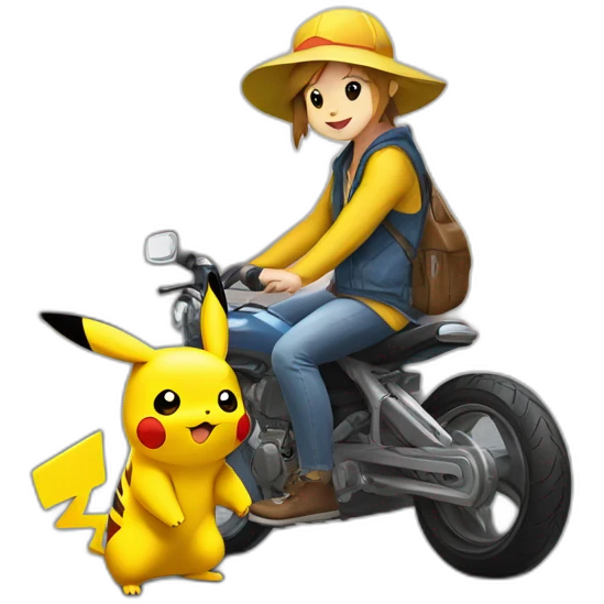 Pikachu en moto en train de faire une roue emoji
