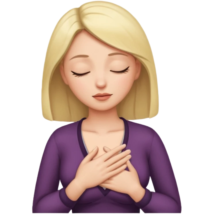 una mano en pecho ojos cerrados mujer emoji