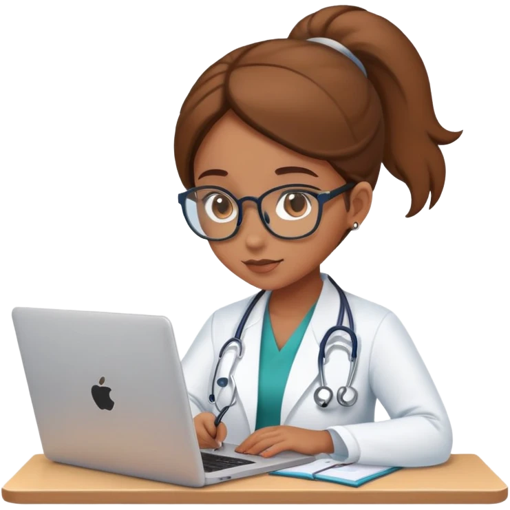 Light brown skin girl studying medical on laptop emoji