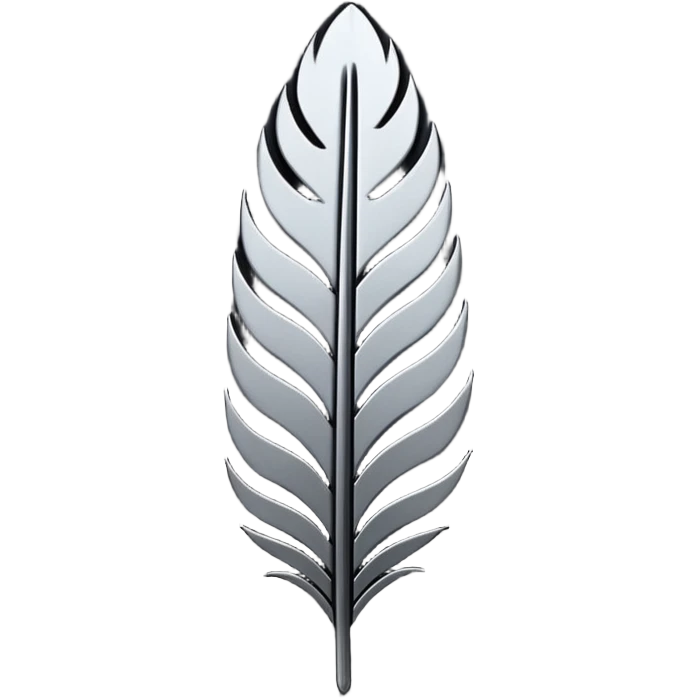 Emoji style, gothic feather made of layered black metal plates, sharp clean silhouette, industrial futuristic design, subtle metal texture, no glow, no neon, flat minimalist emoji, centered, transparent background emoji