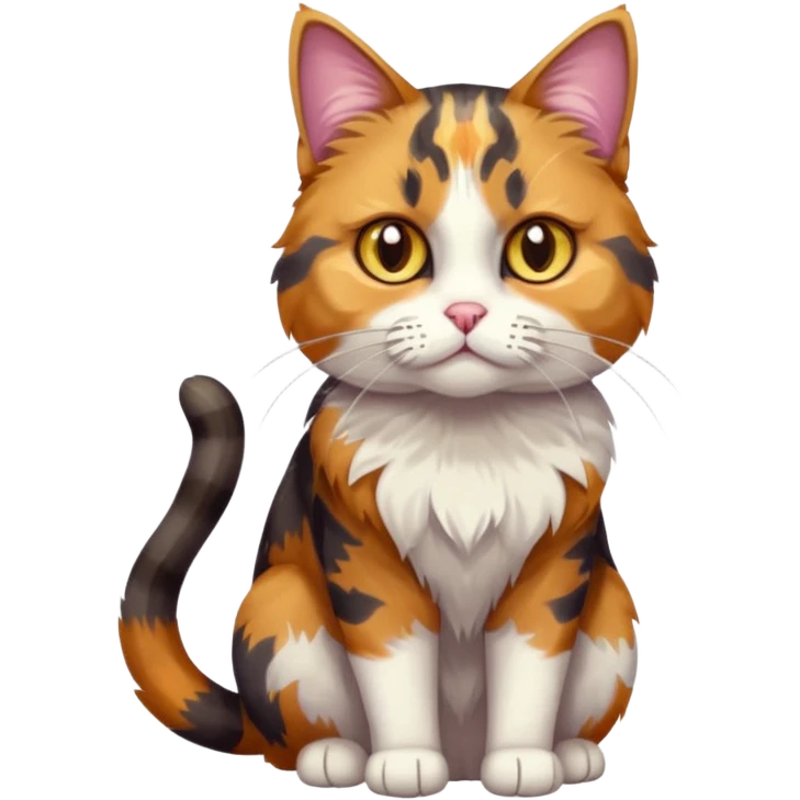 full body anxious looking colourful light calico tabby cat with hazel eyes emoji