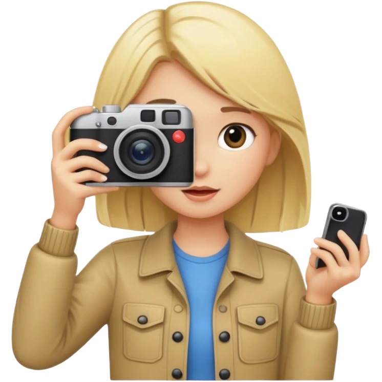 blonde girl photographer cartoon taking picture in middle of taking picture emoji