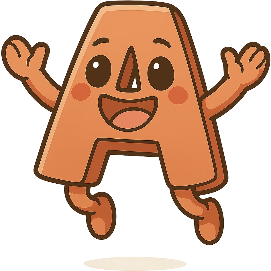 Add a jumping animation to the letter A, preserving the cartoonish style with bright colors and a transparent background. emoji