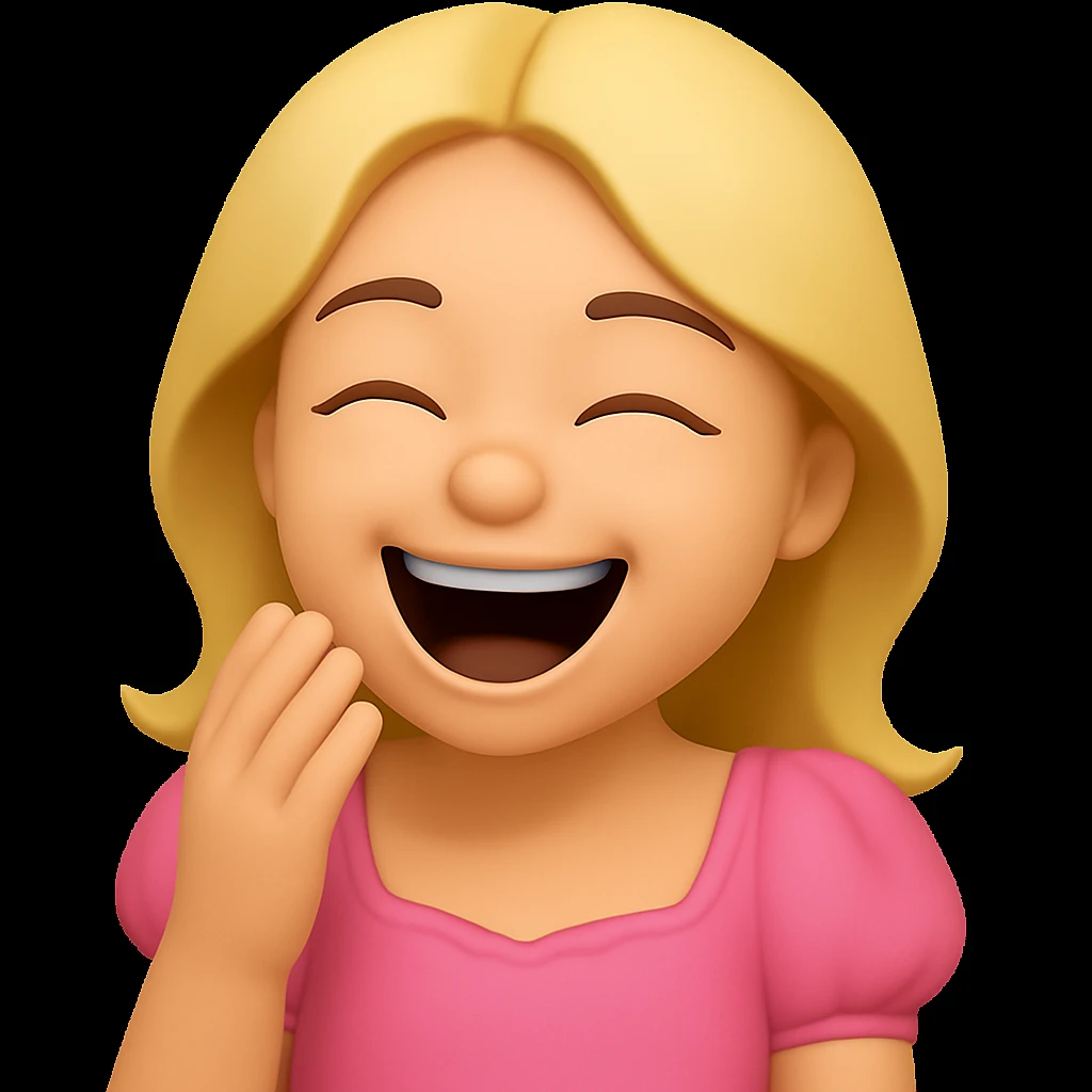 The girl in this image is laughing in 3D emoji style. emoji