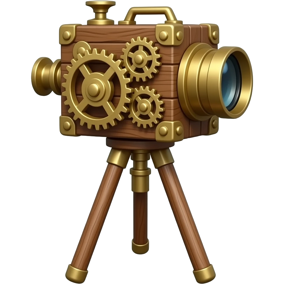 steampunk wooden eccentric camera obscura on a wooden tripod emoji