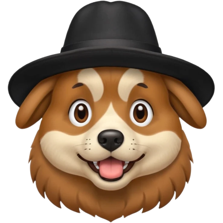 a surprised dog with an open mouth and a black hat on its head emoji