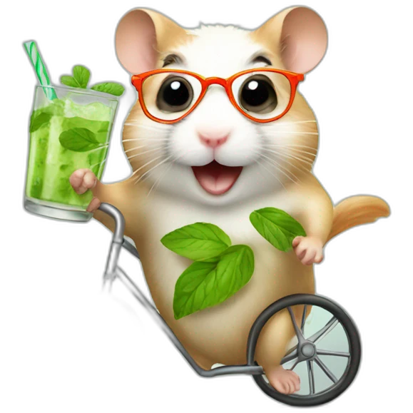 hamster with glasses running on a wheel drinking mojito emoji