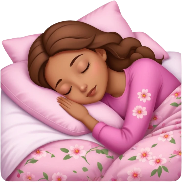 light brown girl beautiful finish sleeping on her bed with pinky floral design  emoji