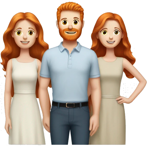 Ginger Husband with brunette and redhead wives throuple emoji
