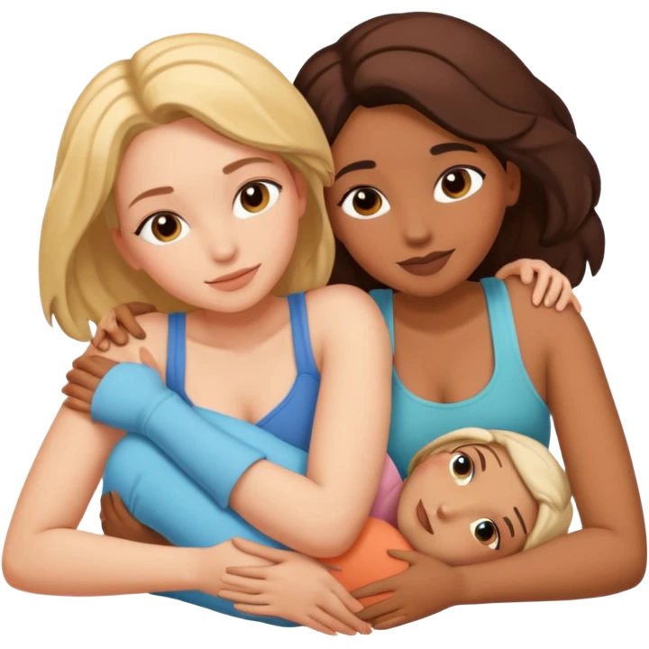 two women lying down full body on top of each other wrapped around each other  emoji