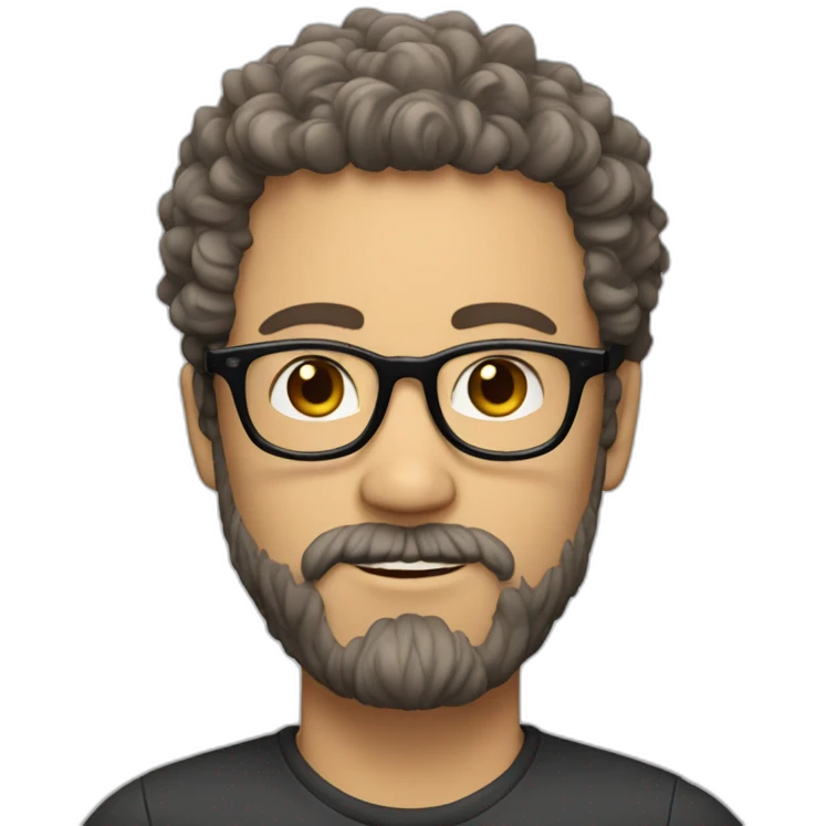 white man with curly hair, beard and black rimmed glasses emoji