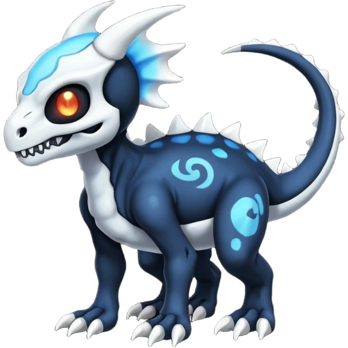 Shiny Dark Black And Blue Duskull-Cubone-Salandit-Fakémon-hybrid-creature (full body)  emoji