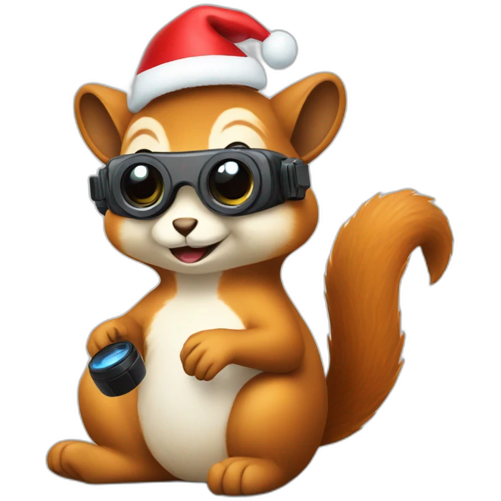 sitting christmas squirel holding vr glasses emoji