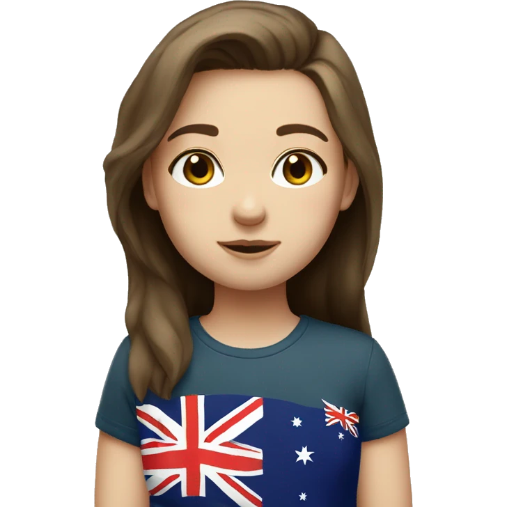 an Australian  girl with brown hair, pale skin, and with a t-shirt that has an Australian flag on it emoji