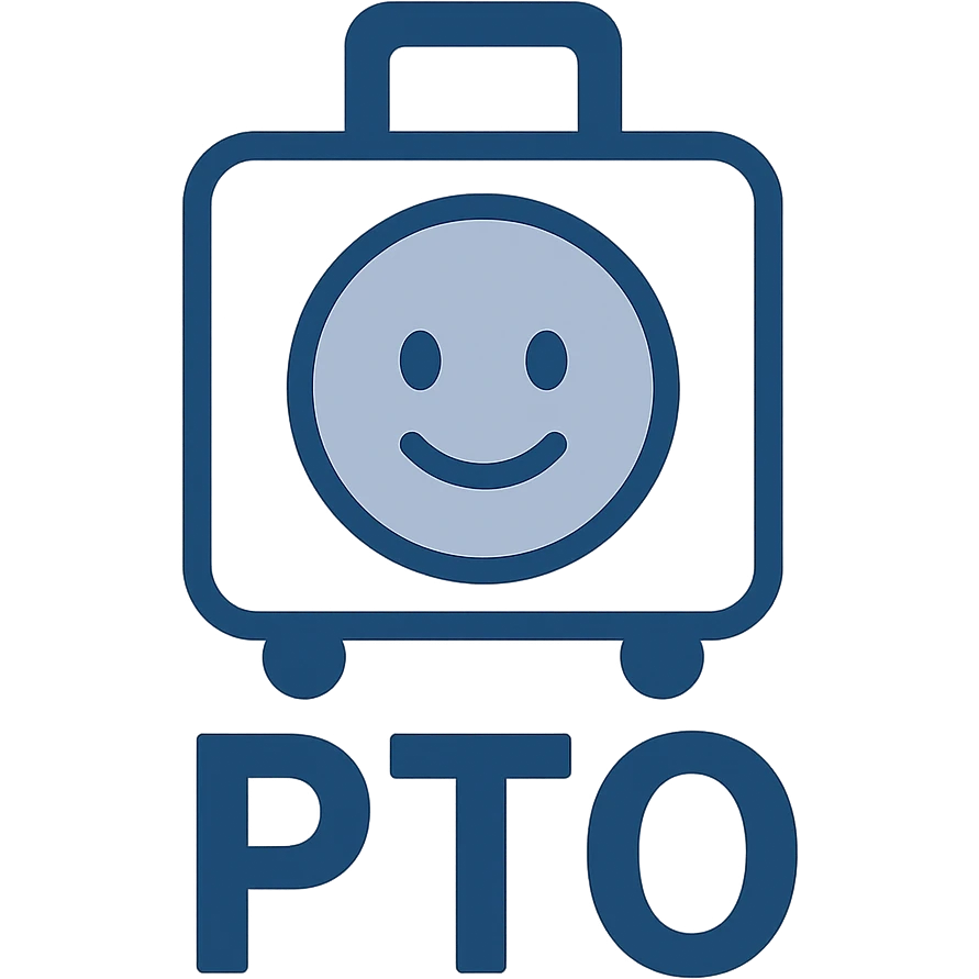 emoji with the text 'PTO' and a suitcase flat blue style emoji