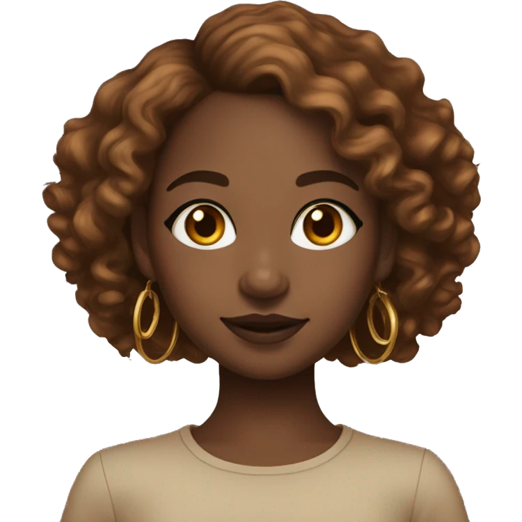 black girl with brown eyes and long coppers curly hair with a golden nose ring and gold hoop earrings emoji