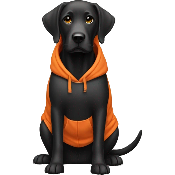 Black lab wearing a orange hoodie  emoji
