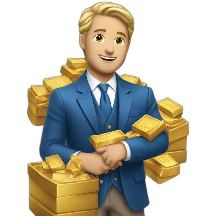 Posh-man-with-blue-suit-offering-goldbar emoji