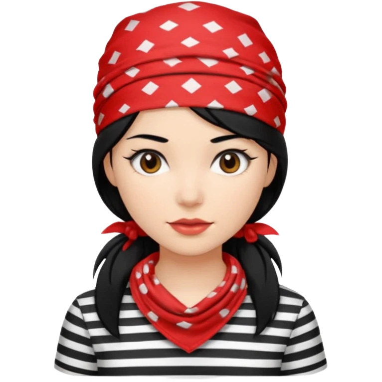 marinera de pelo negro piel blanca con camisa a rayas blanco y negro y pañuelo rojo emoji