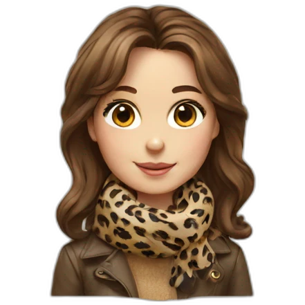 Girl brown Hair with print leopard scarf emoji