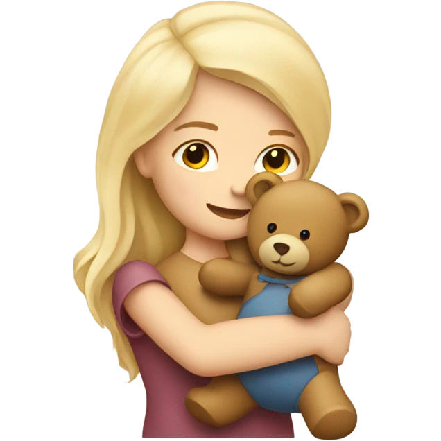 a blond girl hugging a teddy bear emoji