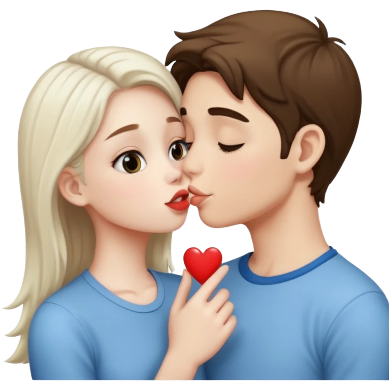 A Cute white skin  boy kissing a white skin girl  emoji