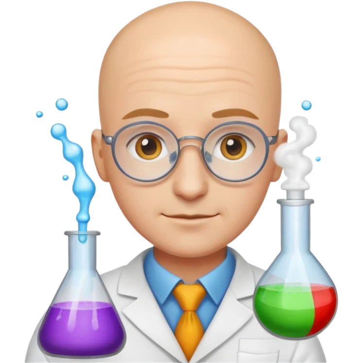 chemist emoji, bald person mixing colorful solutions emoji