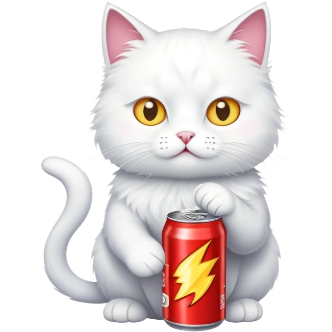 White cat with energy drink emoji