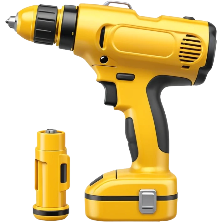 yellow cordless power drill with battery pack spinning drill bit, 3D emoji style emoji