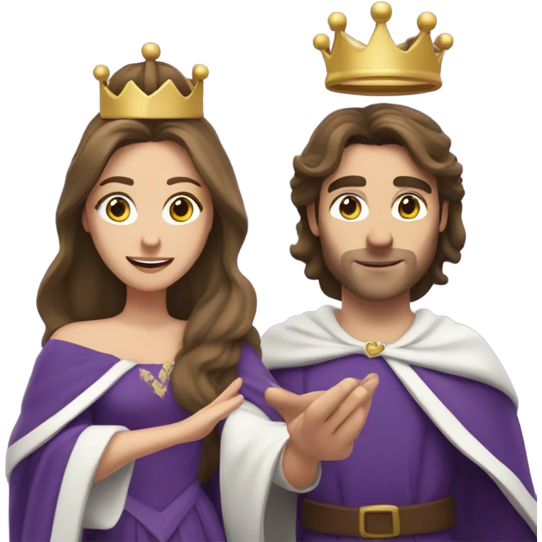 Caucasian long  brunette woman wearing formal royal purple robes and a crown who has thrown hearts to the man she adores  emoji