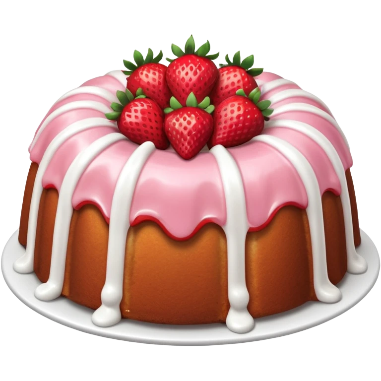 Strawberry Bundt cake with white icing flowing down the sides  emoji